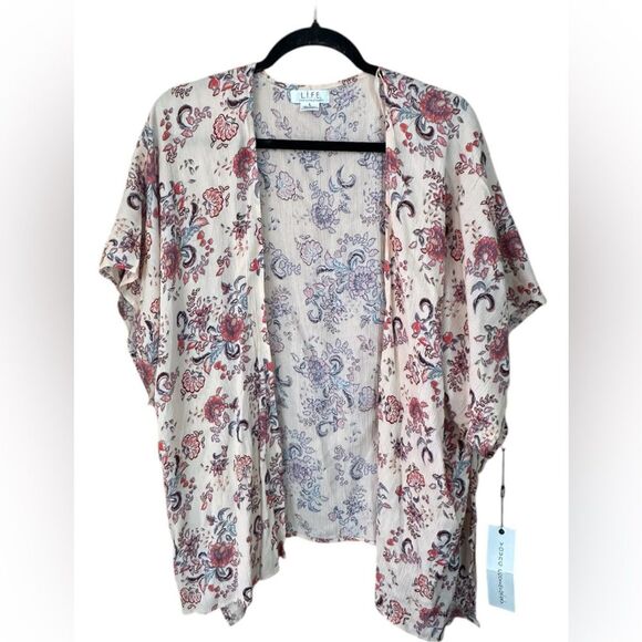 LIFE Love is for Eternity Lush Floral Kimono Cardigan - Cream and Red. Size L - Picture 1 of 6